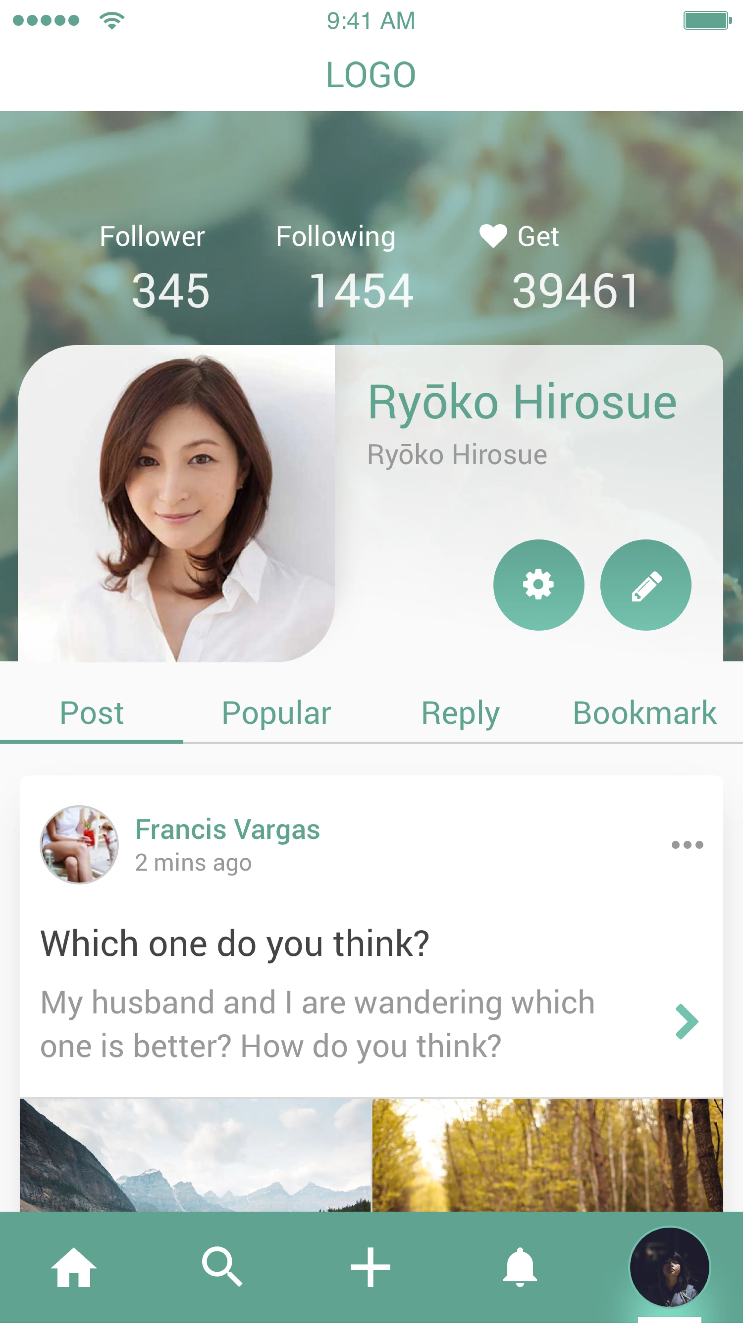 個人檔案頁面，顯示使用者的個人的貼文、回覆等。